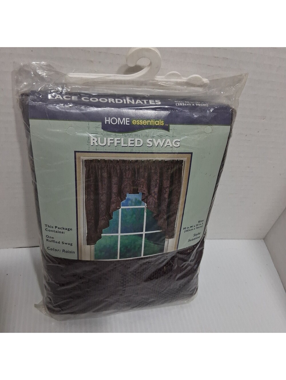 VTG Home Essentials Lace Ruffled Swag Curtain Suzanne Raisin 80x38 Cottagecore
